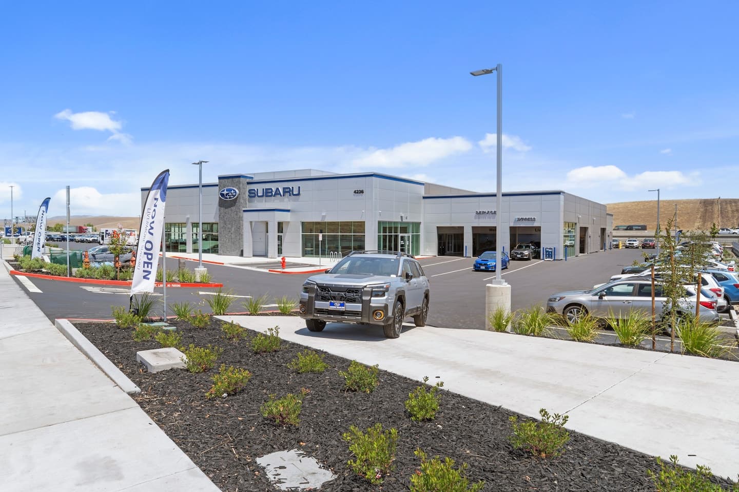 Livermore Subaru dealership exterior, service drive, and vehicle lot