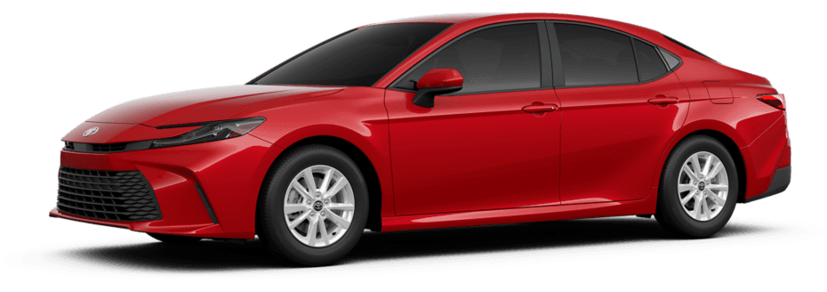 Red 2026 Toyota Camry LE shown as a current-generation reference