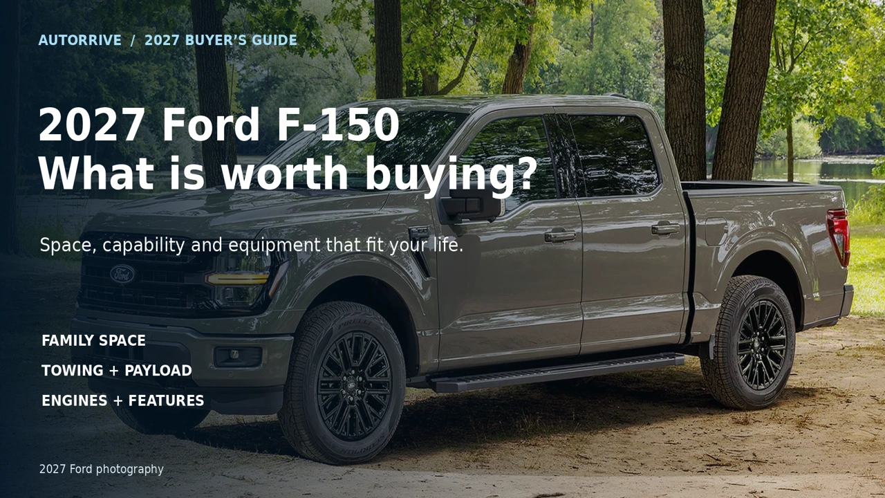 2027 Ford F-150 XLT in a wooded setting with the title What is worth buying?
